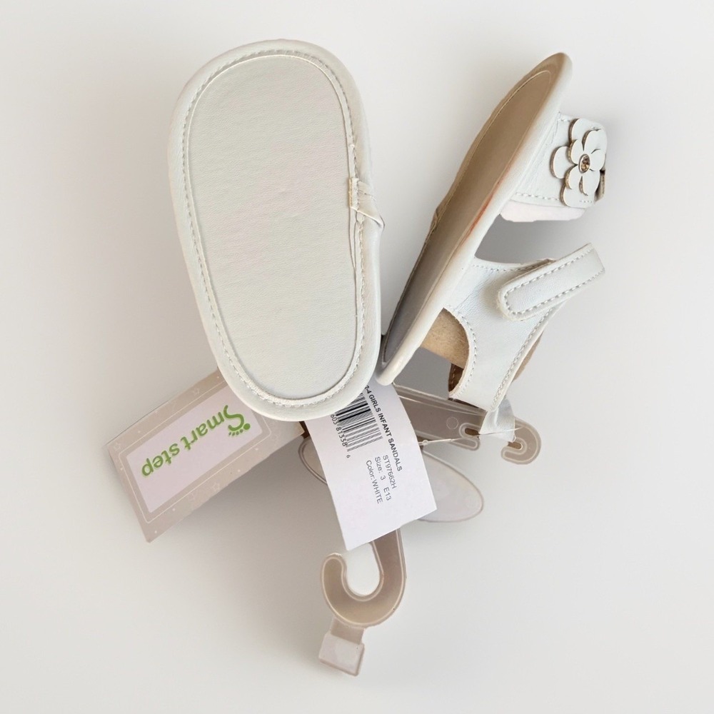 Josmo Infant Baby Girl Size 2-4 Dress Sandals Soft Sole Butterfly & Bow White - Picture 6 of 13